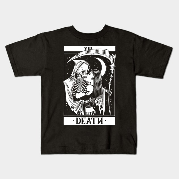 Blackcraft Vintage Death the Grim Reaper Kiss Tarot Card Kids T-Shirt by Juandamurai